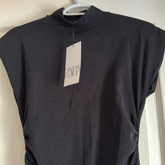 NWT Zara Black Fitted Dress with Ruching - Picture 2 of 6